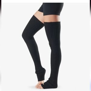 toesox Black Ribbed Thigh-High Footless Leg Warmers
